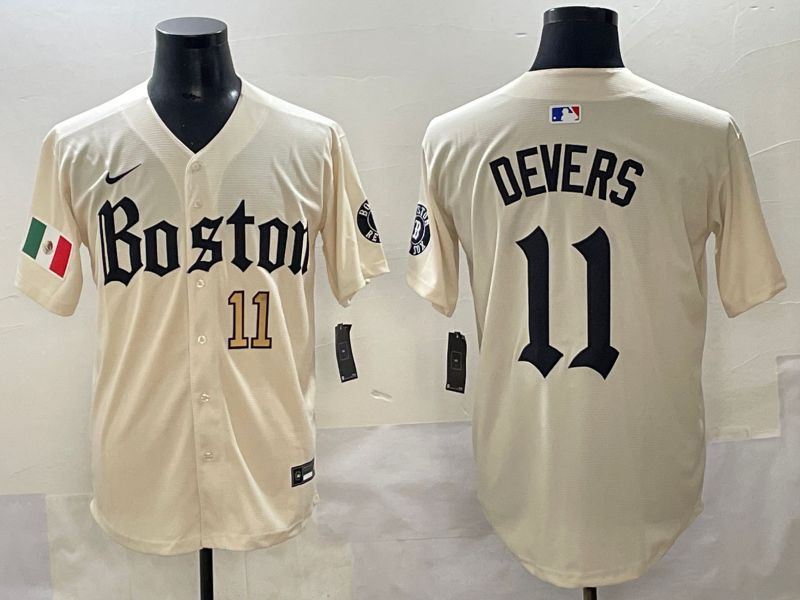 Men 2025 Boston Red Sox #11 Devers Cream Five generations Joint Name Nike MLB Jersey style 2->boston red sox->MLB Jersey